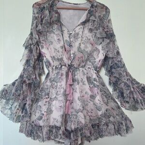 Zimmermann Floral Ruffle dreamy, feminine Blouse in  jumpsuit playsuit size 0